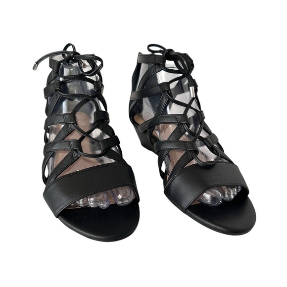 Franco Sarto Black Open Toe Lace Up Strappy Design Wedge Sandals Womens Size 8 - Picture 7 of 12